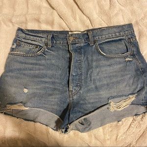 Reformation Button Front Distressed Denim Shorts